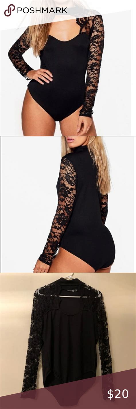 Boohoo Black Lace Long Sleeve Bodysuit Long Sleeve Lace Long Sleeve