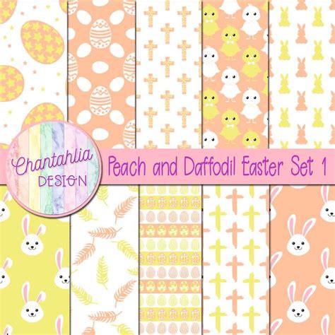 Peach And Daffodil Easter Digital Papers