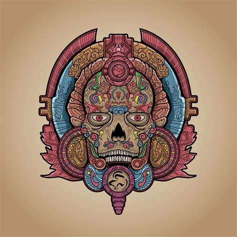 Skull Mayan Aztec Ancient Culture Totem Tribal Mexican Detail Vector