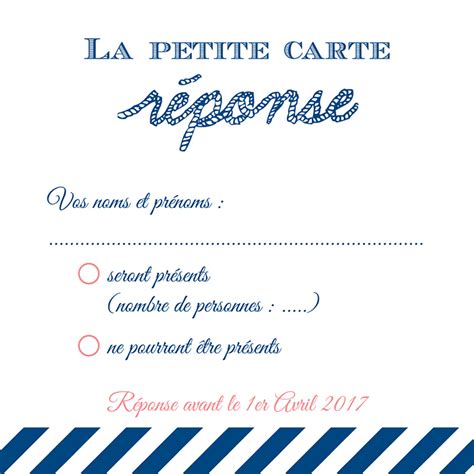 Carton réponse mariage Navy Corail Echantillon offert