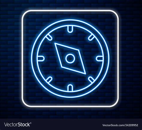 Glowing Neon Line Compass Icon Isolated On Brick Vector Image