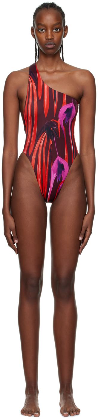 Louisa Ballou Red Plunge One Piece Swimsuit Louisa Ballou