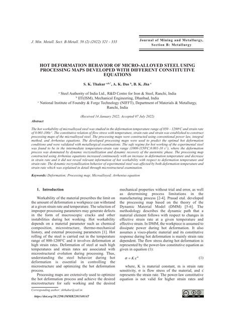 PDF Hot Deformation Behavior Of Micro Alloyed Steel Using Processing