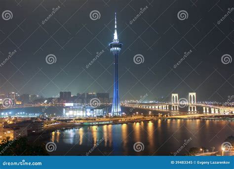 Macao Tower and Sai Van Bridge at Night Macau Stock Image - Image of ...