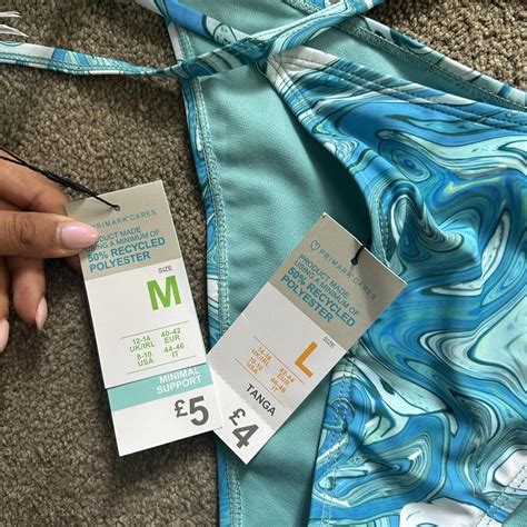 Primark Blue Patterned Bikini Set Top Size M Bottoms Depop