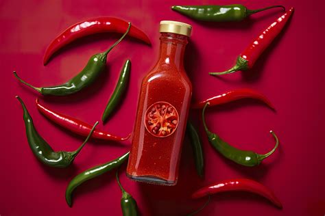 Ai Generated Tabasco Hot Pepper Sauce With Red Chili Pepper Flat Lay Generative Ai