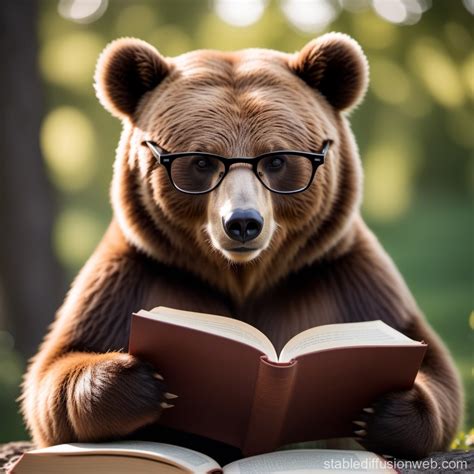 Bear Wearing Glasses Reading Book | Stable Diffusion Online