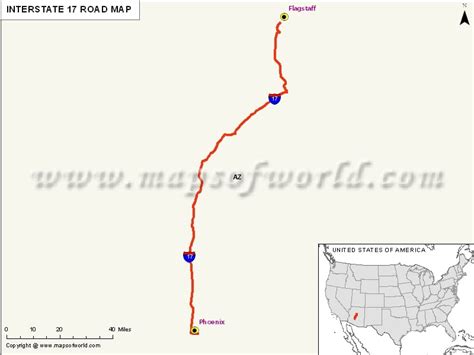 Interstate 17 (I-17) Map, USA - Phoenix, Arizona to Flagstaff, Arizona