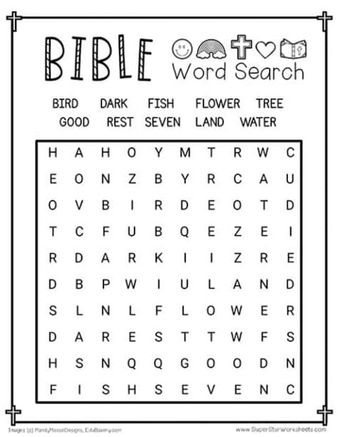 Bible Word Search Superstar Worksheets