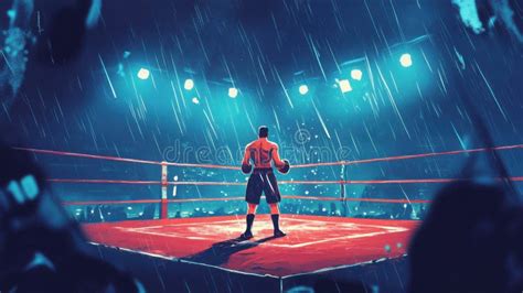Boxer Training In The Rain Inside A Boxing Ring With Wet Canvas And