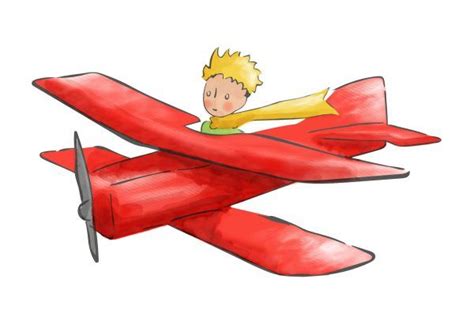 A Drawing Of A Boy Flying On Top Of A Red Plane