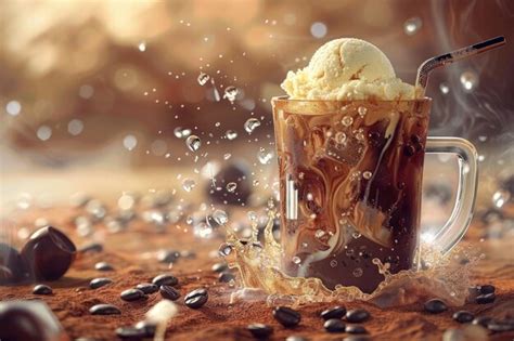 Iced Coffee With Vanilla Ice Cream Premium AI Generated Image