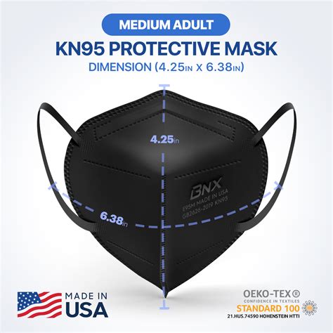 Bnx Kn95 Mask E95m Made In Usa Kn95 Face Mask Black Adult Medium