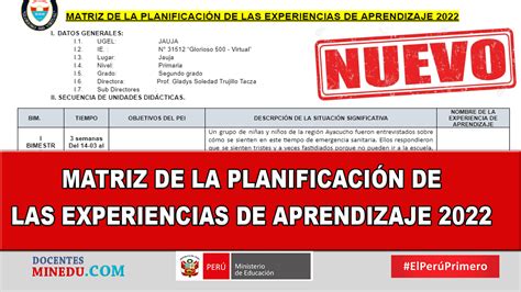 Matriz De La Planificaci N De Las Experiencias De Aprendizaje