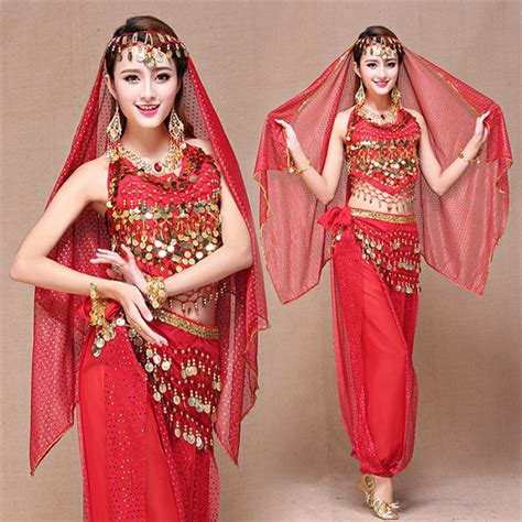 Red yellow blue 4pcs Belly Dance Costume Bellydance Triba Gypsy Indian ...