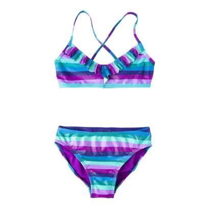 Xhilaration Girls 2 Piece Stripe Bikini Swimsuit Bikini Swimsuits