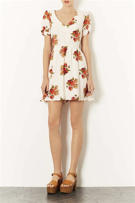 Lyst Topshop Autumn Floral Tea Dress In White