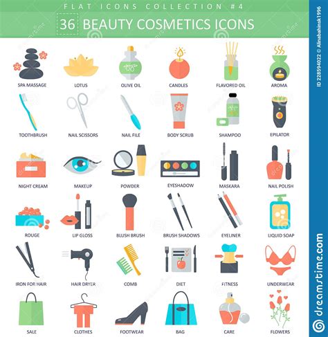 Vector Beauty And Cosmetics Color Flat Icon Set Elegant Style Design