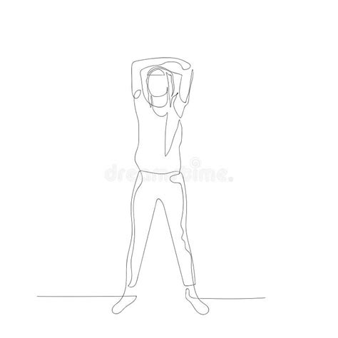 Continuous One Line Woman Stretches Shoulders Over Her Head Vector