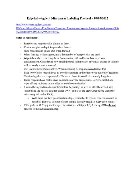 Agilent One Color Microarray Labeling Protocol: A Step-by-Step Guide for Labeling RNA Samples ...
