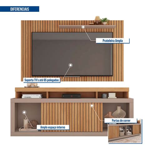 Rack Painel para TV Até 65 Polegadas New Oscar 2 Portas Ripado