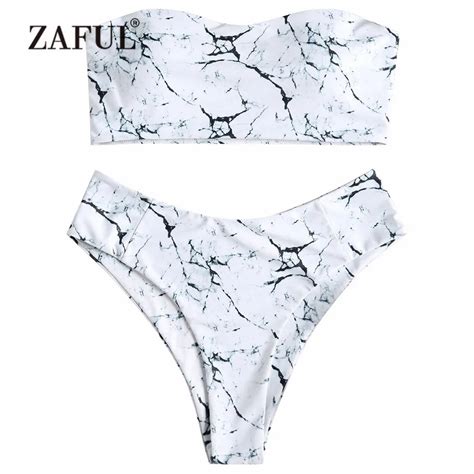 ZAFUL Plus Size Marble Bikini Swimwear Women High Waist Swimsuit Sexy