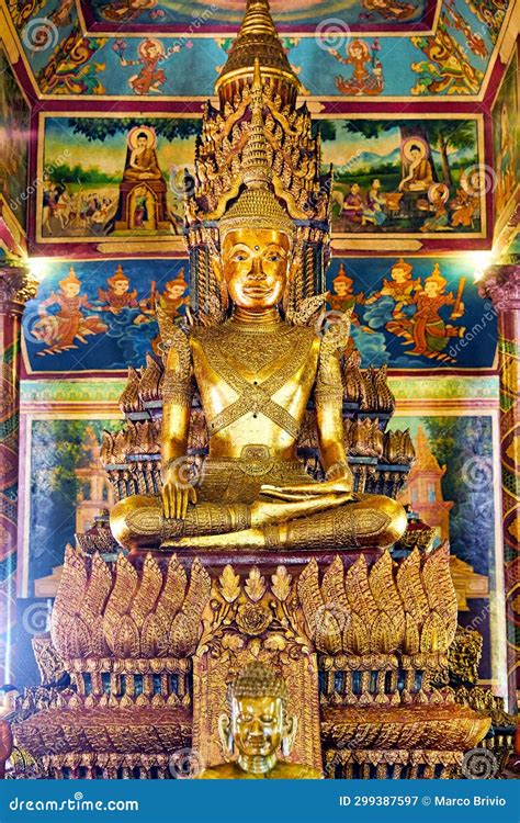 The Golden Interiors Of The Wat Phnom Temple In Phnom Penh Cambodia