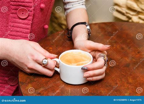 Womans Hands Hold A Cup Of Coffee Stock Image Image Of Concepts Heat