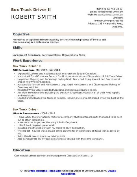 10 Box Truck Driver Resume Samples And Templates For 2025