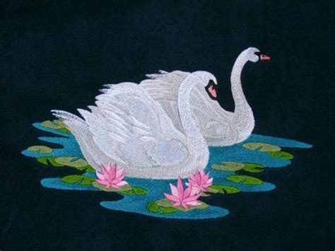 Embroidered Swans Picture Flower Machine Embroidery Designs Machine