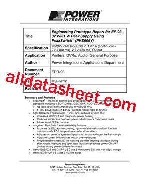 EPR 93 Datasheet PDF Power Integrations Inc