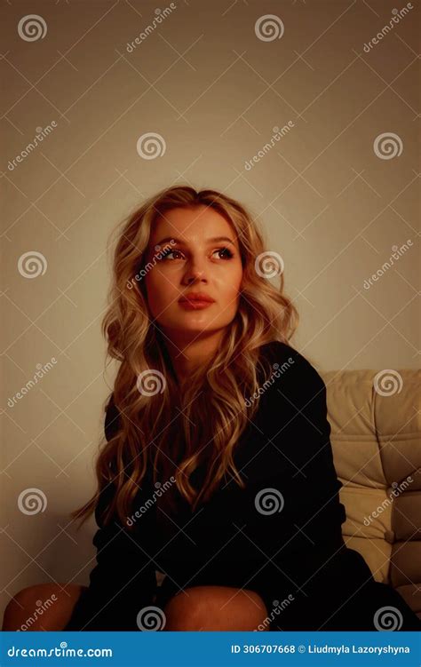 Portrait Of A Pretty Blonde With Long Hair And Cute Appearance Stock Photo Image Of Pretty