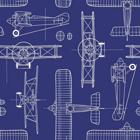 Hand Drawn Vintage Airplane Blueprint Seamless Pattern Perfect For