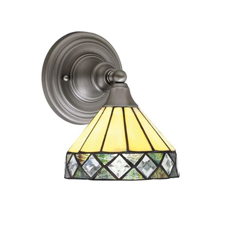 Fulton 1 Light Brushed Nickel Wall Sconce 7 In Diamond Peak Art Glass 4r0bn9405 The Home Depot