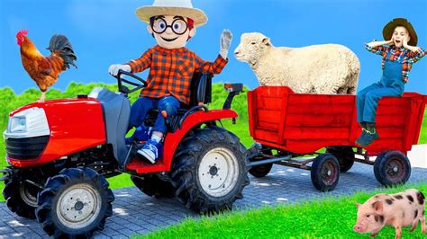 Les Enfants Jouent Avec Un Vrai Tracteur Et Des Animaux YouTube