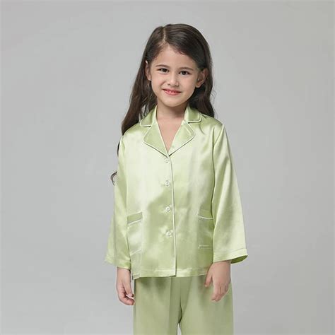 Girls silk Pajamas Set Kid's Silk Pajamas Girls' Cute Long Sleeves Silk ...