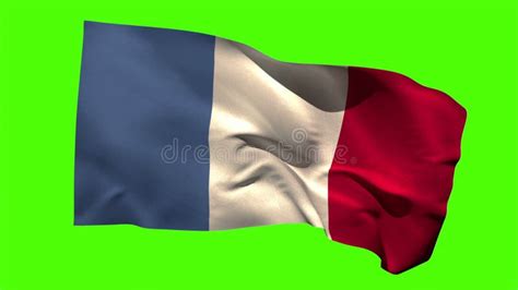 France National Flag Waving On Green Screen Chroma Key Animation Stock