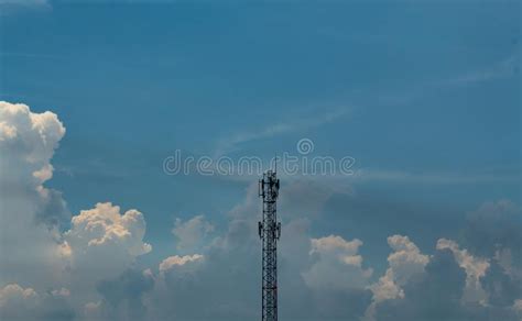 Wave Transmission Mast Large Phone Signal With A Bright Blue Sky