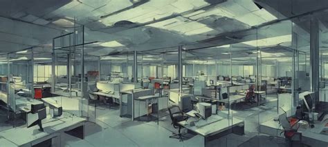 Dystopian Office Space With Cubicles Vintage Stable Diffusion