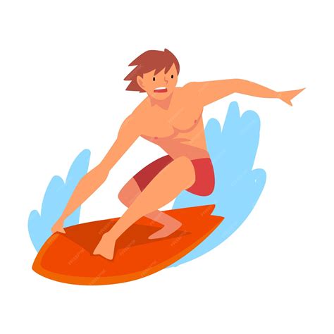 Premium Vector Guy Surfer Character In Shorts Riding On Ocean Wave