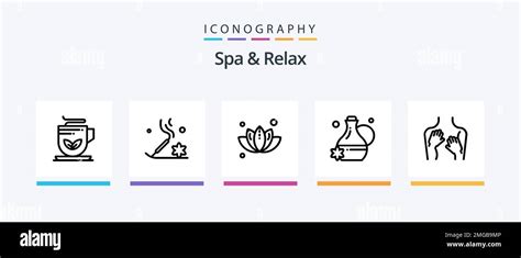 Spa And Relax Line 5 Icon Pack Including Spa Massage Therapy Hot Mixture Creative Icons