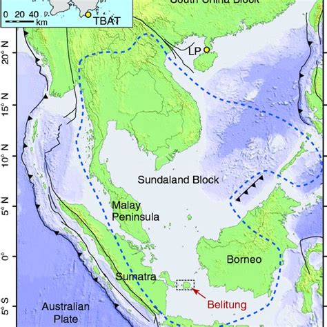 | Map of the stable Sundaland block showing site locations. The extent ...