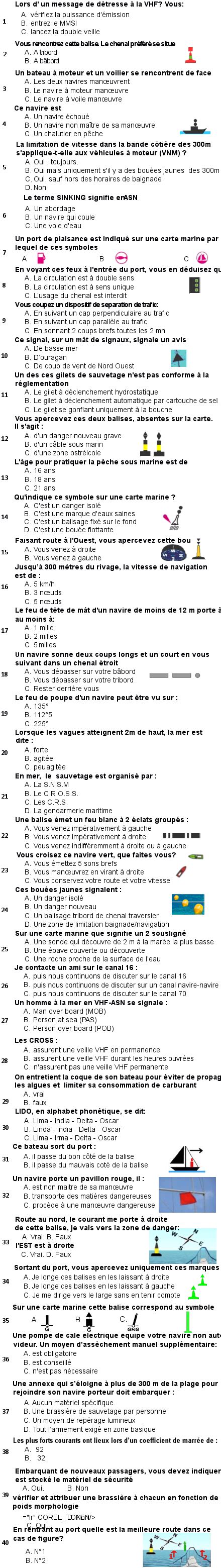 Test Permis Bateau Cotier N3 Gratuit QCM 40 Questions