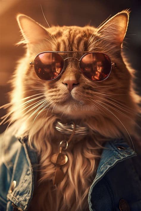 Cat Character Portrait Wearing Sunglasses And Clothes Generative Ai