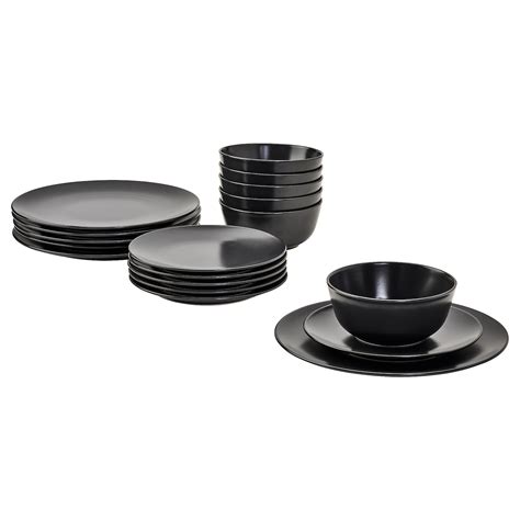 DINERA 18-piece dinnerware set, dark gray - IKEA