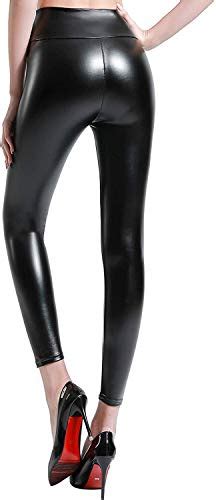 Tagoo Womens Stretchy Faux Leather Leggings Pants Sexy Black High