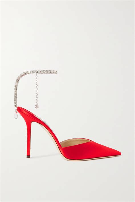 Jimmy Choo Saeda 100 Crystal Embellished Satin Pumps In Red Crystal