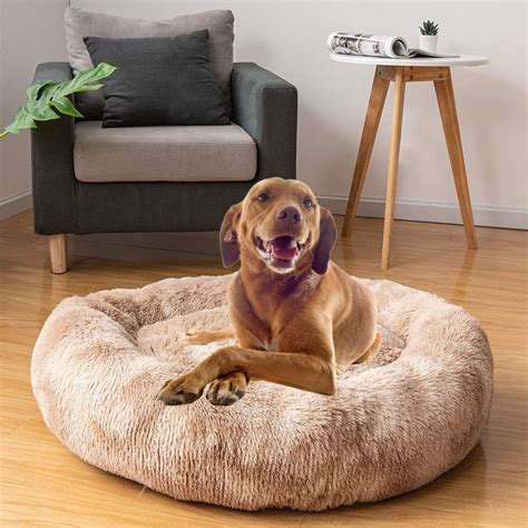 Bnb Anxiety Relief Furry Dog Bed Stone Grey Donut Bed Bark N