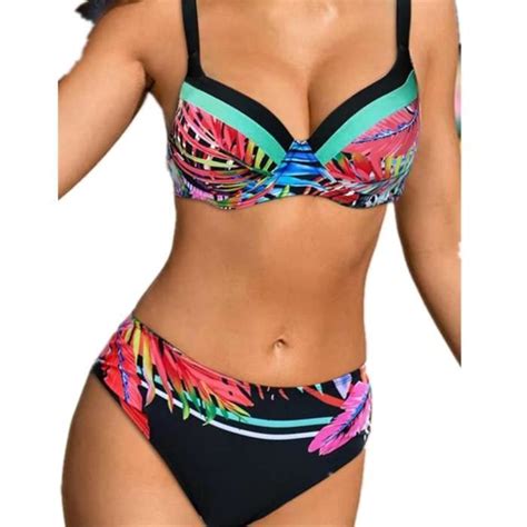 Maillot De Bain Femme 2pieces Maillot De Bain Femme Couleur Unie Bretelles Bikini Double Sangle