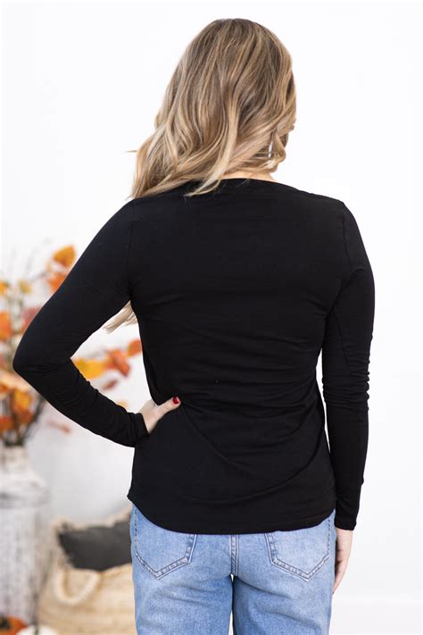 Black Long Sleeve Scoop Neck Top · Filly Flair